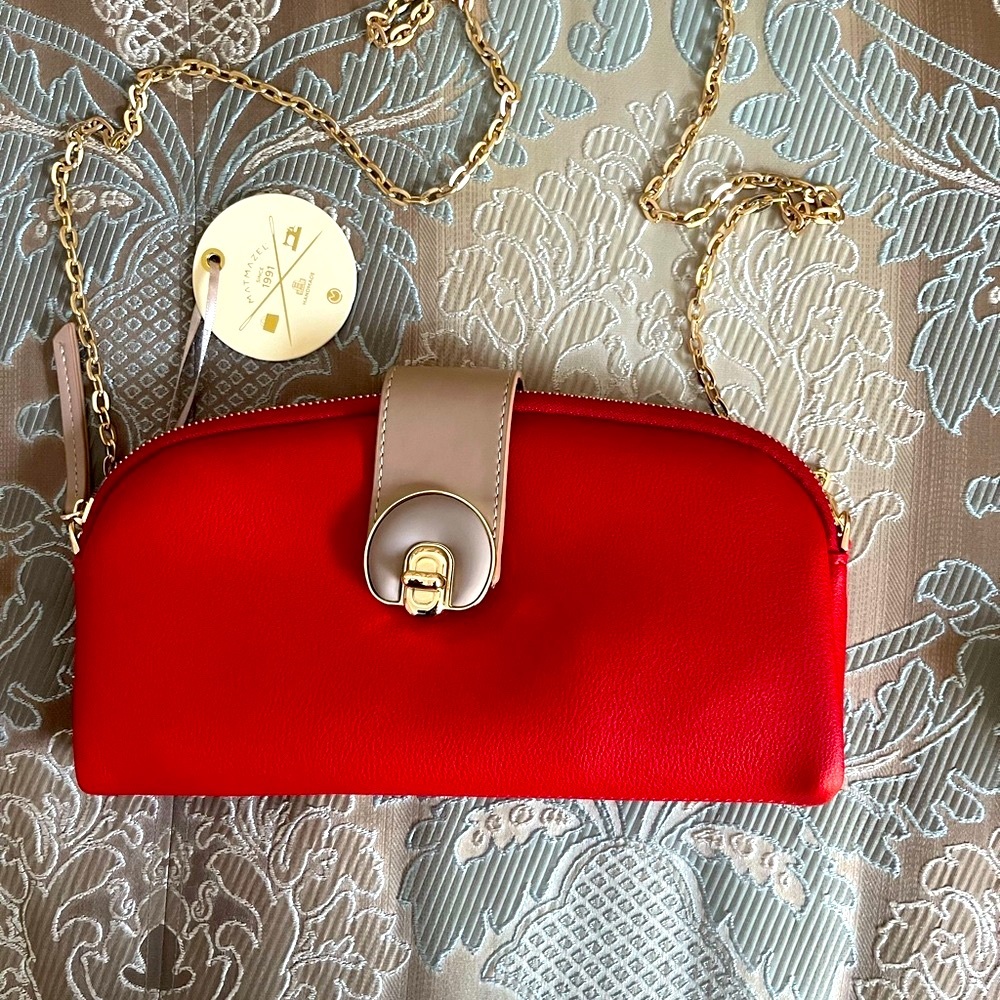 Red  structured  Leather Wristlet with Metal Clasp
